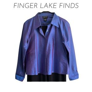 Finity Iridescent Indigo Silk Blazer/Blouse,16